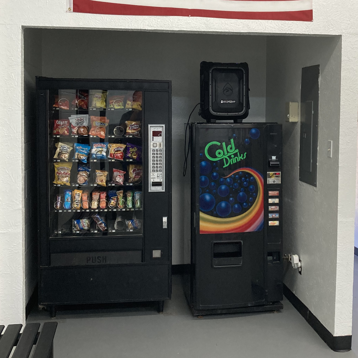 vending machines for drinks and snacks